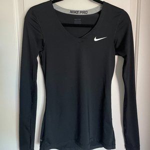 Nike Pro Long Sleeve Workout Top V Neck Black